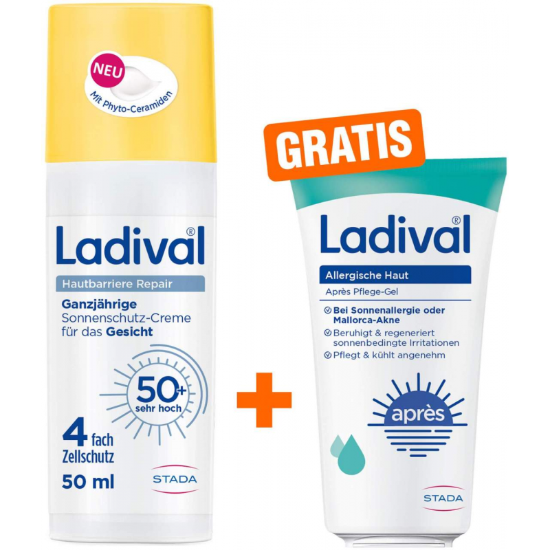 Ladival Hautbarriere Repair Sonnenschutz LSF 50+ 50 ml + gratis Ladival allergische Haut Apres Pflege-Gel 50 ml
