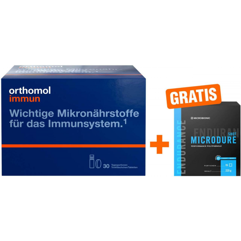Orthomol immun Trinkampullen-Tabletten 30 Stück + gratis Microbionic Microdure Shot 15 Sachets