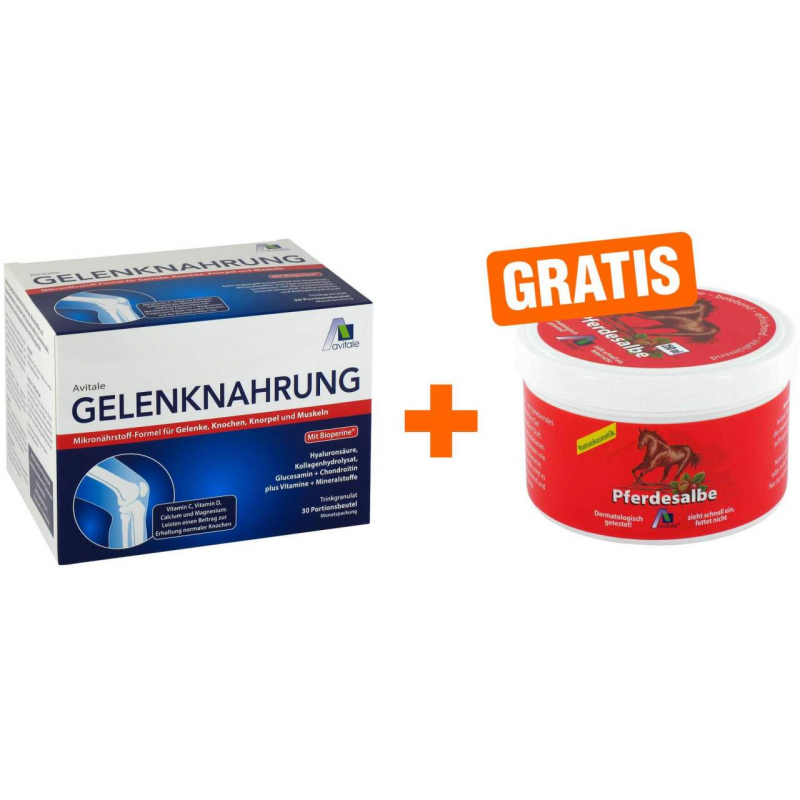 Gelenknahrung + Hyaluronsäure Trinkgranulat 30 x 15 g + gratis Pferdesalbe m. Rosskastanie 250 ml