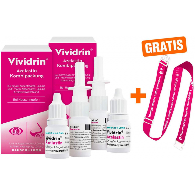 Vividrin Azelastin 2 x 1 Kombipackung + gratis Kofferband 1 Stück