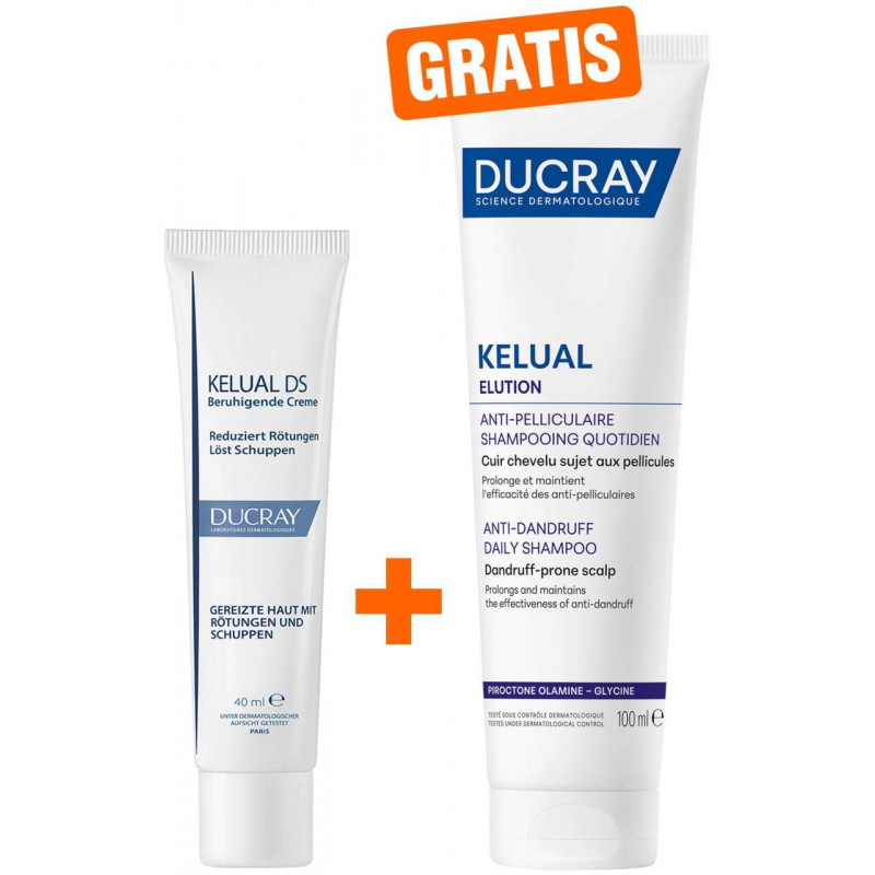Ducray Kelual DS Creme beruhigende Anti-Schuppen Creme 40 ml + gratis Elution ausgleichs Shampoo 100 ml