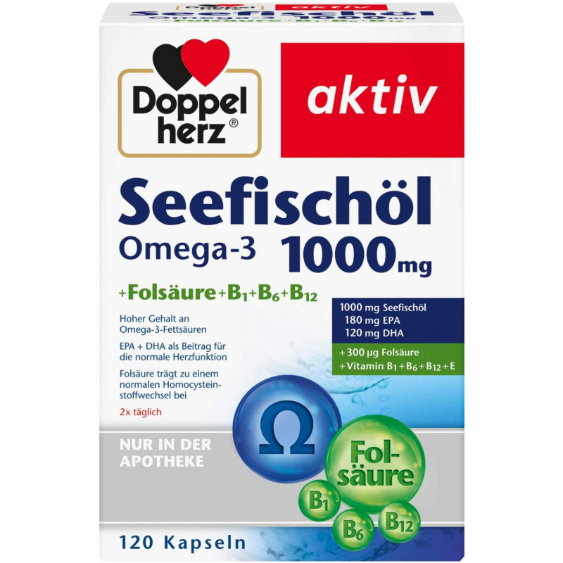 Doppelherz aktiv Seefischöl 1000 mg Omega3 + Folsäure 120 Kapseln