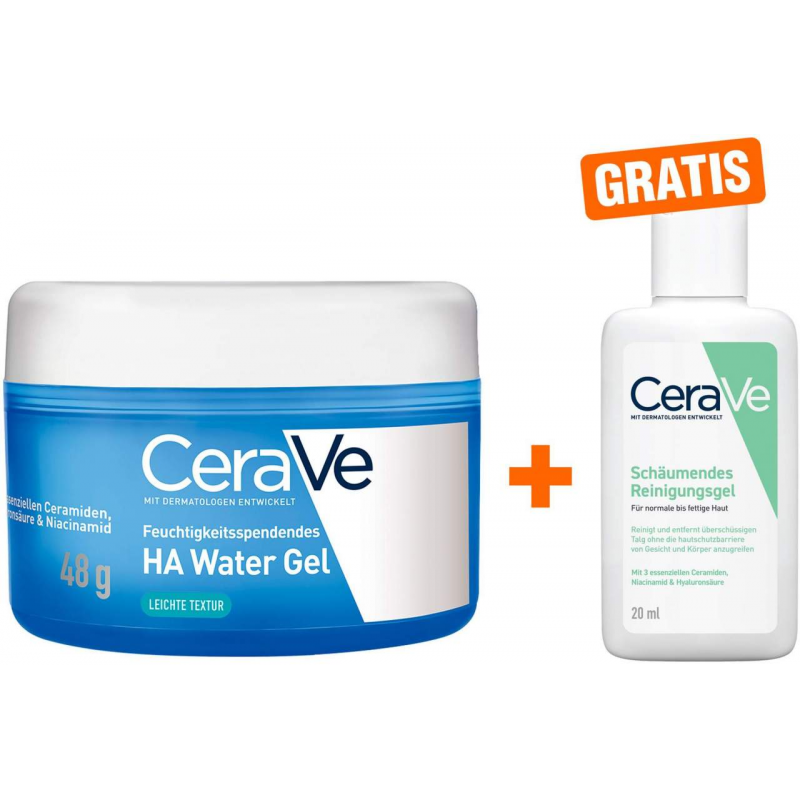 CeraVe feuchtigkeitsspendendes HA water Gel 48 g + gratis CeraVe Schäumendes Reinigungsgel 20 ml