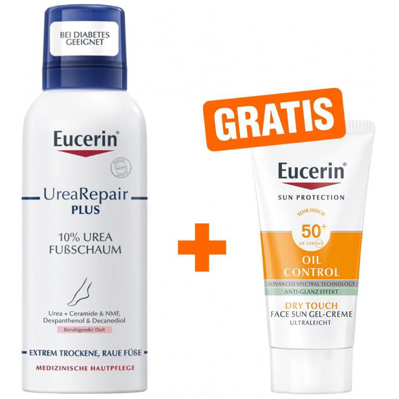 Eucerin UreaRepair Plus Fußschaum 10 % 150 ml + gratis Sun Gel-Creme Oil Control 20 ml
