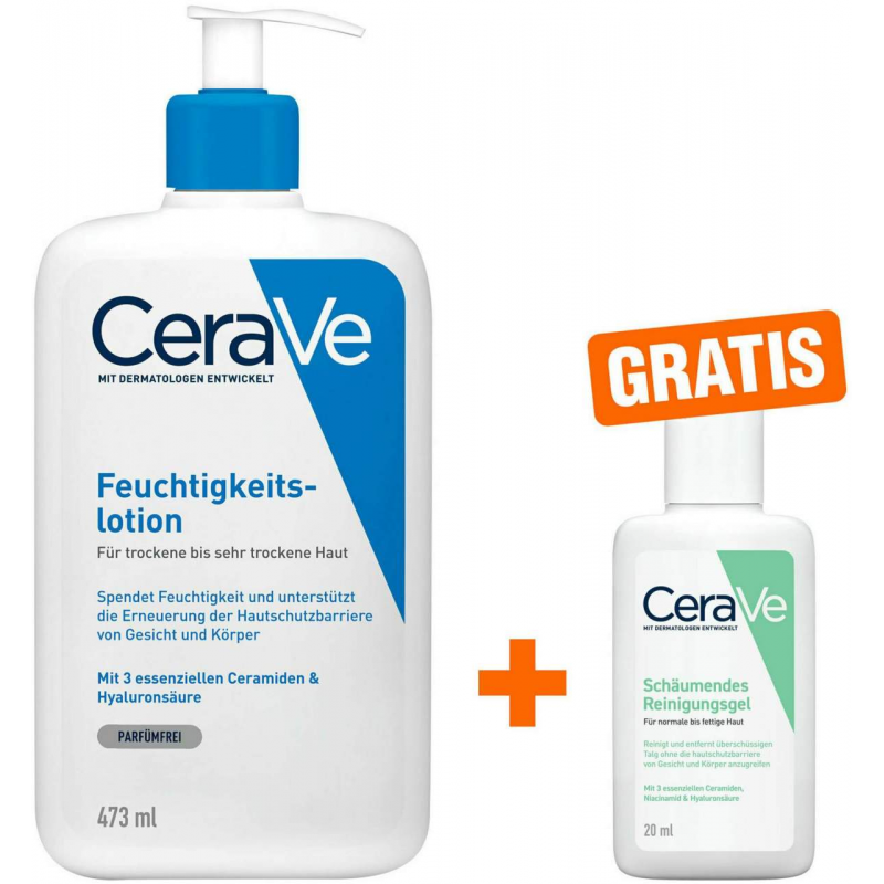 CeraVe Feuchtigkeitslotion 473 ml + gratis schäumendes Reinigungsgel 20 ml