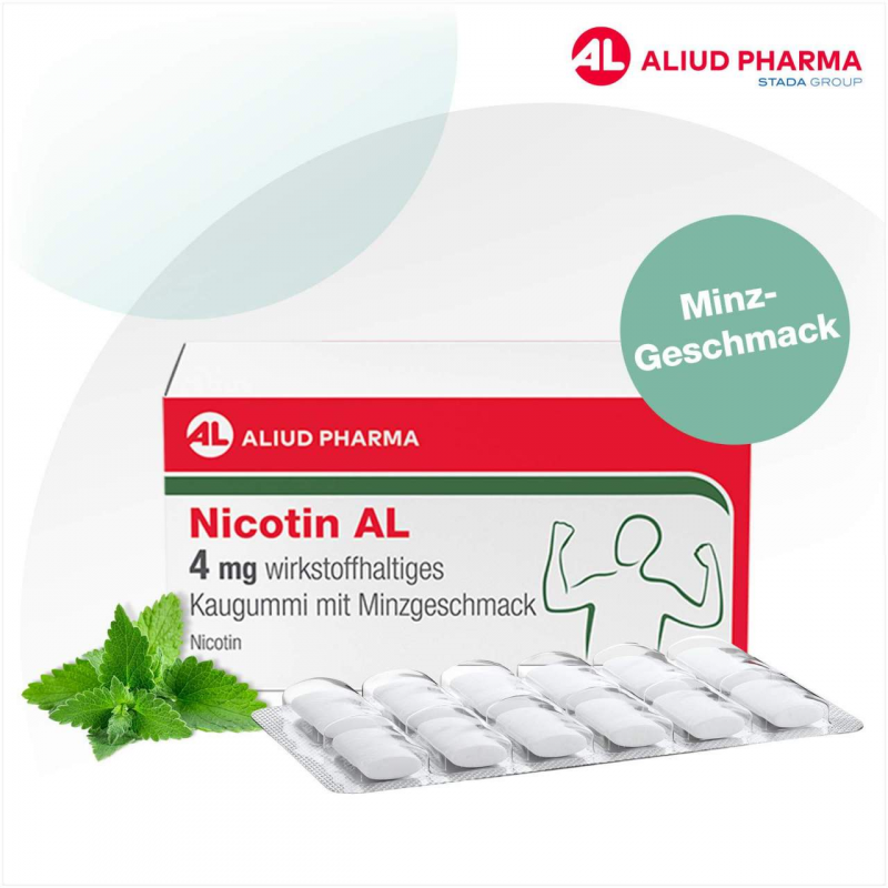Nicotin AL 4 mg wirkstoffhaltiges Kaugummi mit Minzgeschmack 204 Stück