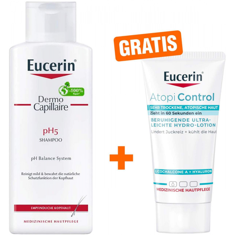 Eucerin Dermo Capillaire pH5 Shampoo 250 ml + gratis AtopiControl Hydro-Lotion 20 ml