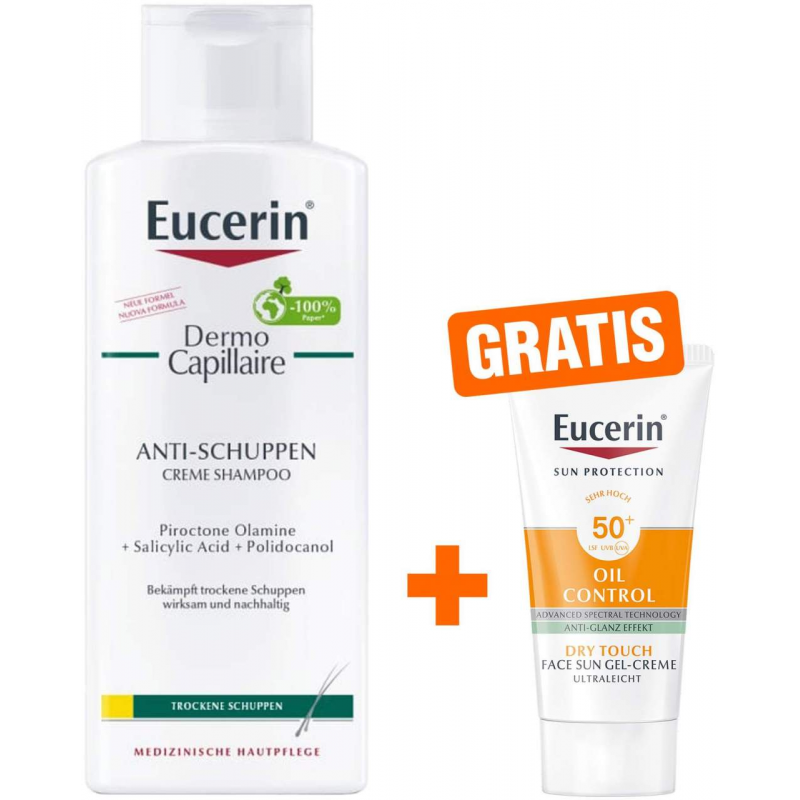 Eucerin Dermo Capillaire Anti-Schuppen Creme Shampoo 250 ml + gratis Sun Gel-Creme Oil Control 20 ml