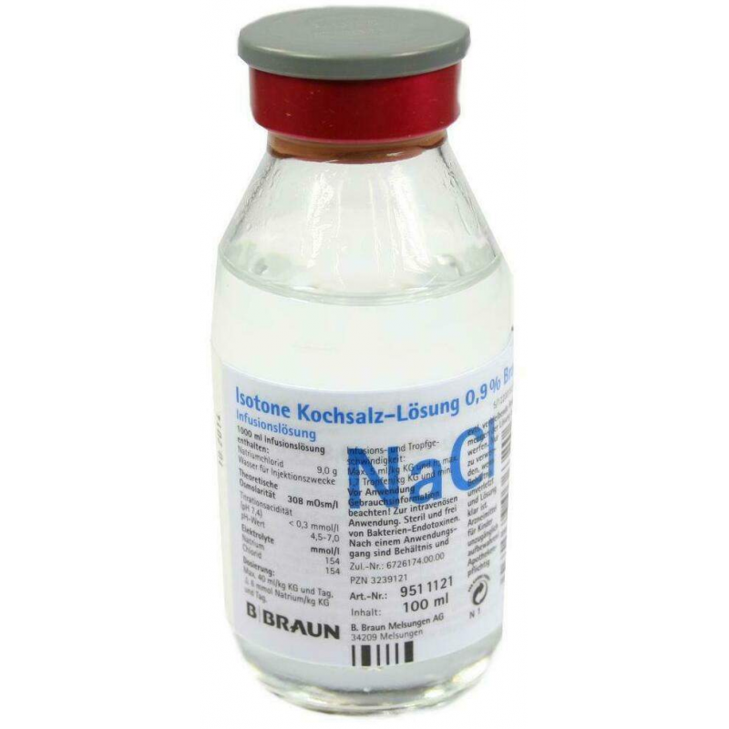 Kochsalzlösung 0,9% Glasflasche 100 ml Infusionslösung