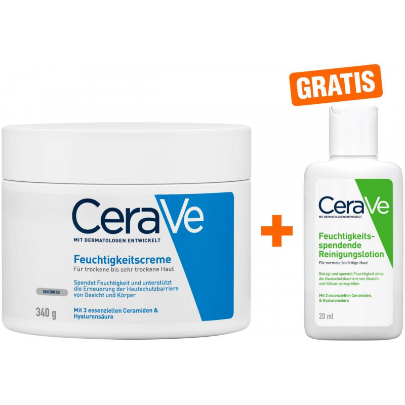 CeraVe Feuchtigkeitscreme 340 g + gratis feuchtigkeitsspendende Reinigungslotion 20 ml