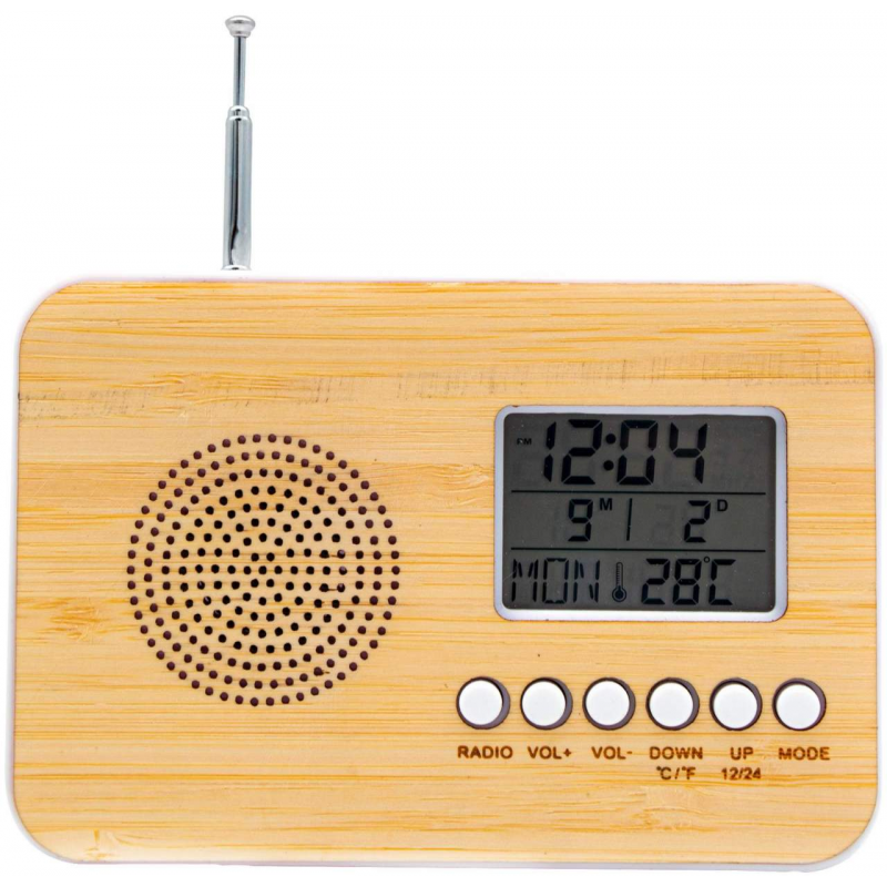 FM Digital Radio Wecker Bamboo mit Kalender und Temperaturanzeige, 1 Stück