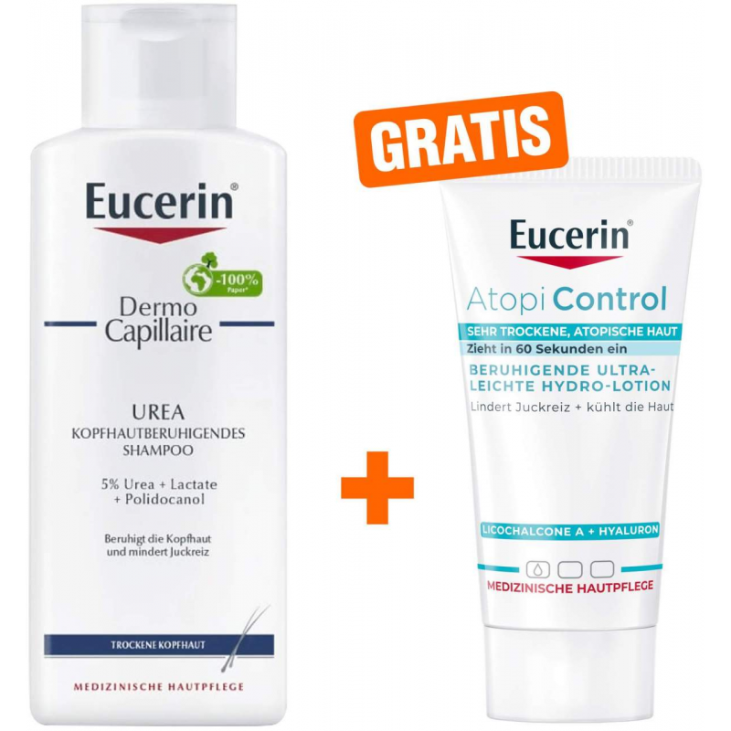Eucerin Dermo Capillaire kopfhaut- beruh. Urea Shampoo 250 ml + gratis AtopiControl Hydro-Lotion 20 ml