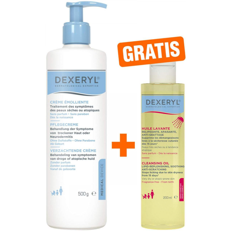 Dexeryl Pflegecreme 2 x 500 g + gratis Dexeryl Reinigungslotion 200 ml