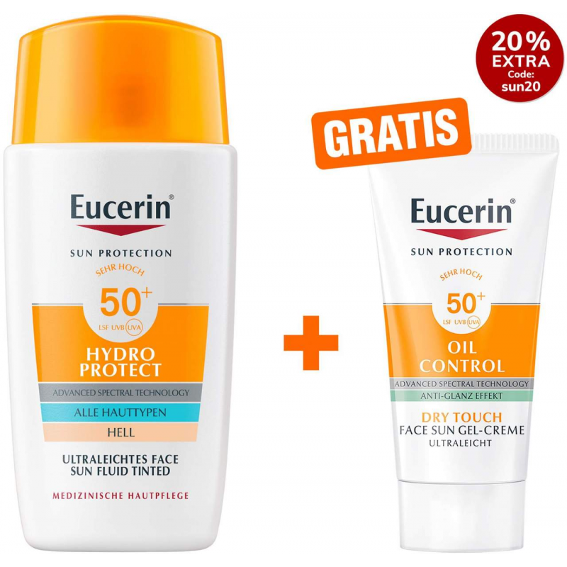 Eucerin Sun Hydro Protect Tinted hell 50 ml + gratis Sun Gel-Creme Oil Control 20 ml