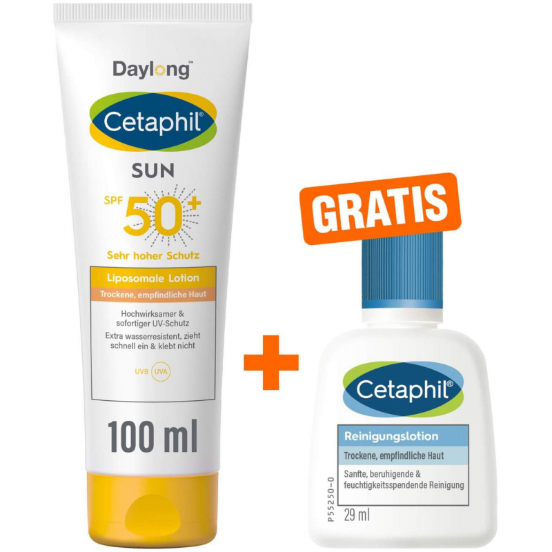 Cetaphil Sun Daylong SPF 50+ liposomale Lotion 100 ml + gratis Cetaphil Reinigungslotion 29 ml