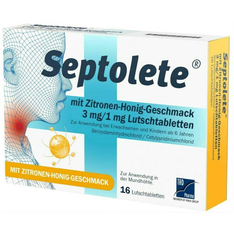 Septolete mit Zitronen-Honig-Geschmack 3 mg je 1 mg 16 Lutschtabletten