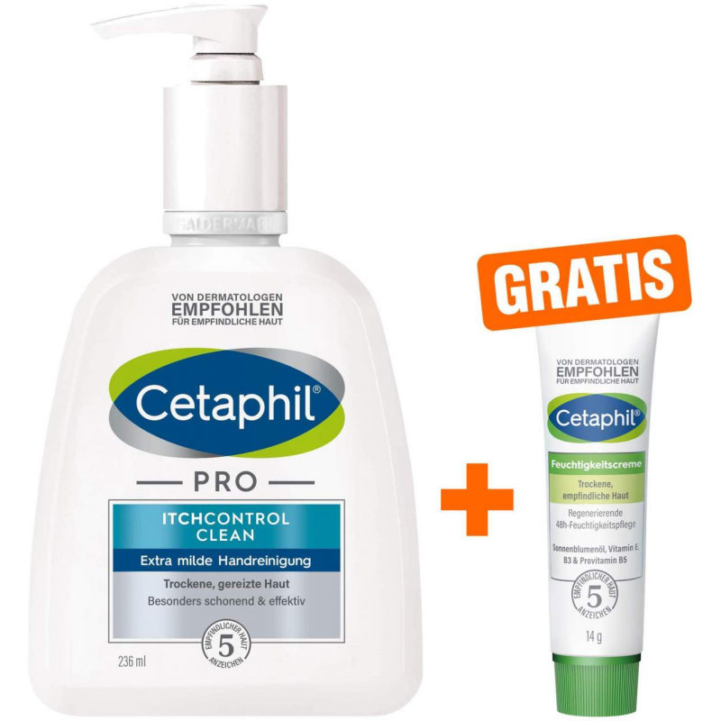 Cetaphil Pro Itch Control Clean Extra Milde Handreinigung 236 ml + gratis Feuchtigkeitscreme 14 g