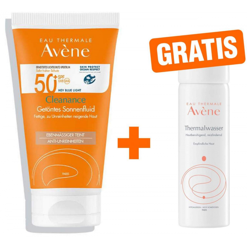 Avene Cleanance Sonne SPF 50+ Getönt 50 ml + gratis Thermalwasser Spray 50 ml