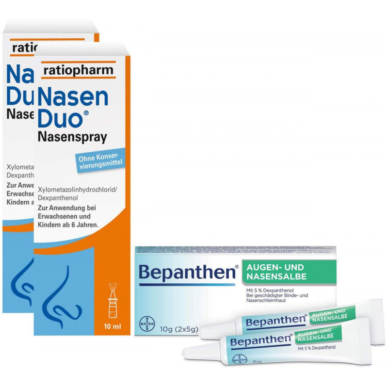 Nasenduo Nasenspray 2 x 10ml + Bepanthen Augen- und Nasensalbe 10 g