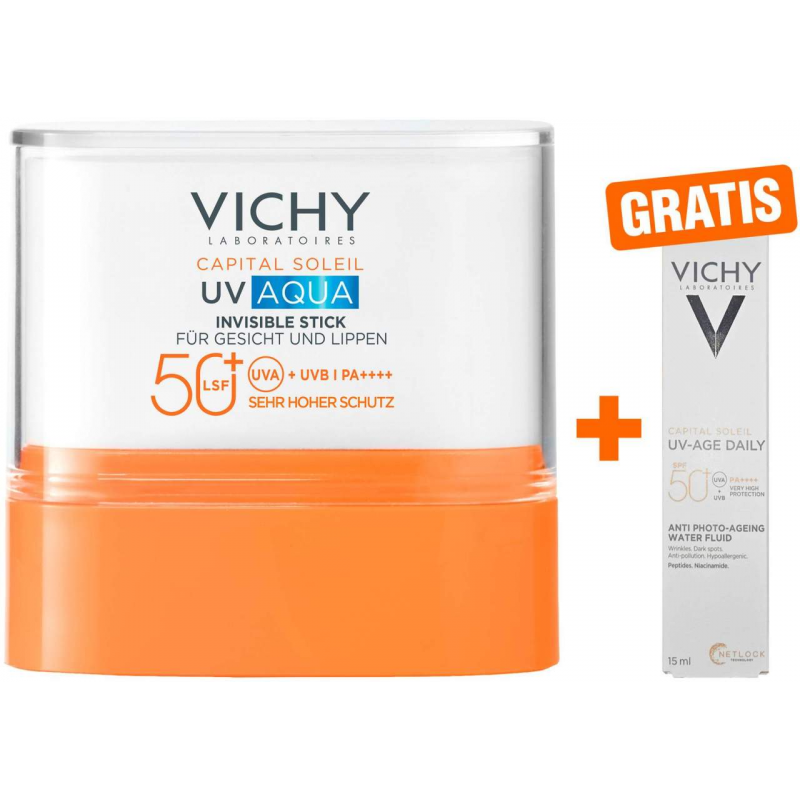 Vichy Capital Soleil UV-Aqua Stick LSF 50+ 9 g + gratis Vichy Capital Soleil UV-Age Daily LSF50+ 15 ml