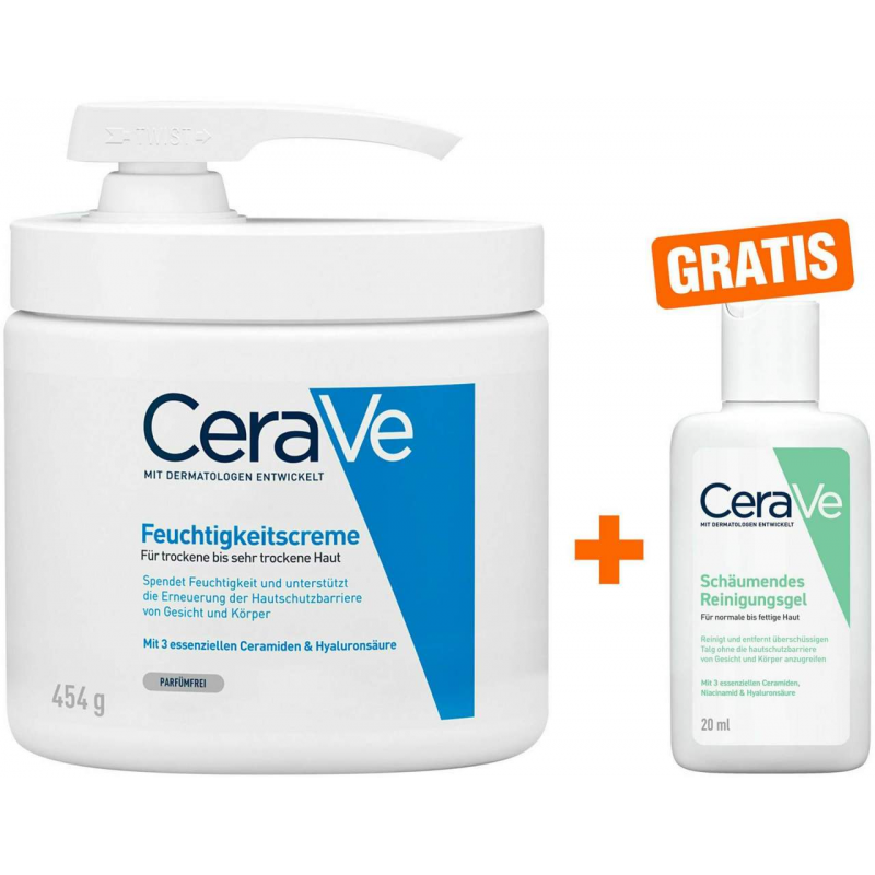 CeraVe Feuchtigkeitscreme Pumpe 454 g + gratis CeraVe Schäumendes Reinigungsgel 20 ml