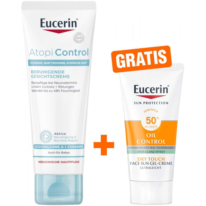 Eucerin AtopiControl Gesichtscreme 50 ml + gratis Eucerin Sun Gel-Creme Oil Control 20 ml