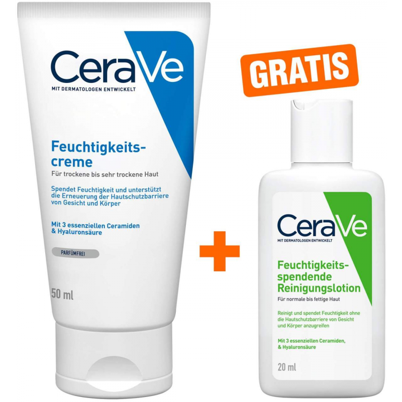 CeraVe Feuchtigkeitscreme 50 ml + gratis CeraVe feuchtigkeitsspendende Reinigungslotion 20 ml