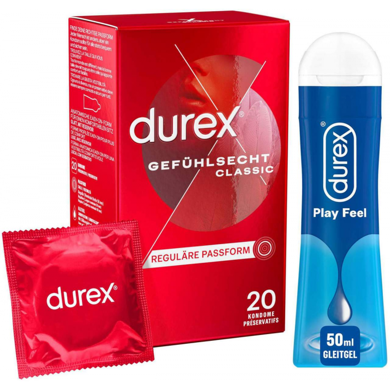 Durex Gefühlsecht classic Kondome 20 St + Durex play Feel Gleitgel 50 ml Gel